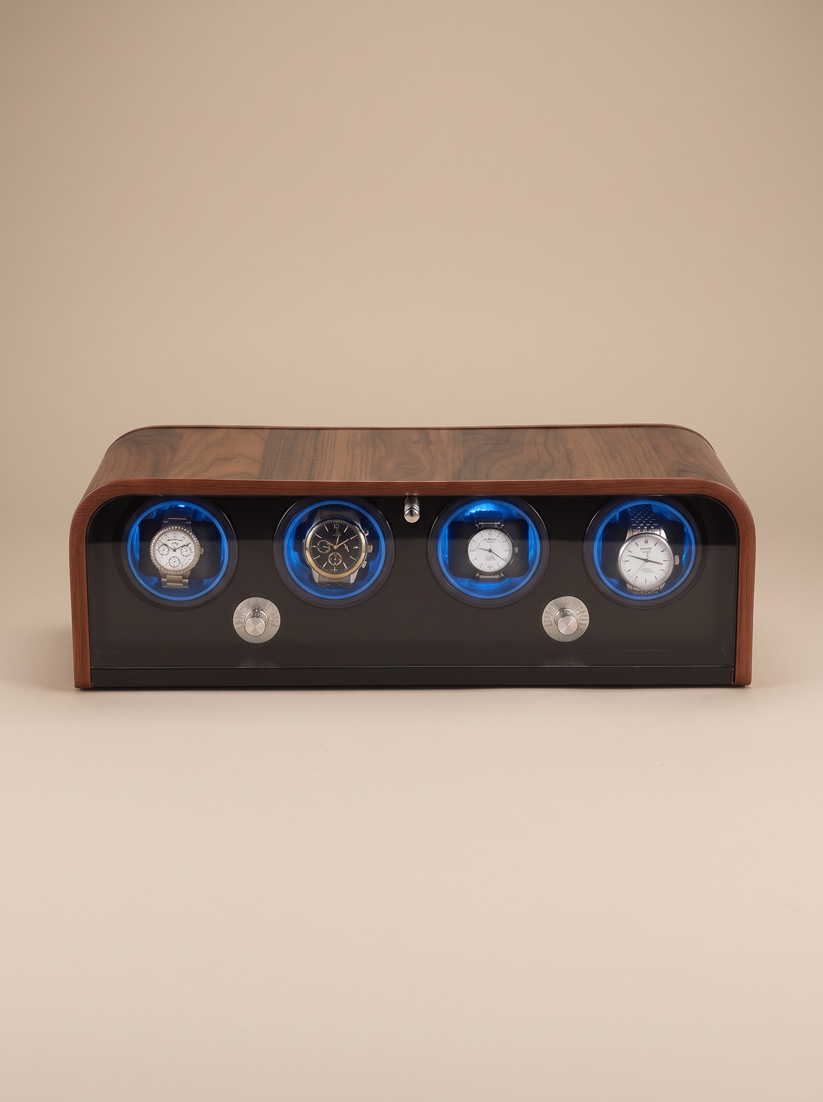 Single Watch Winder – Wood Cabinet, Blue LED Backlight