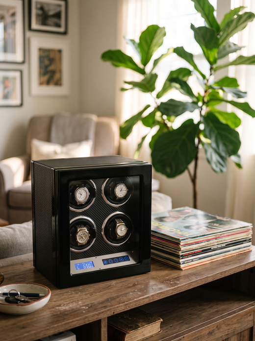 4-Watch Winder – Wood Box with Japanese Motor & LED