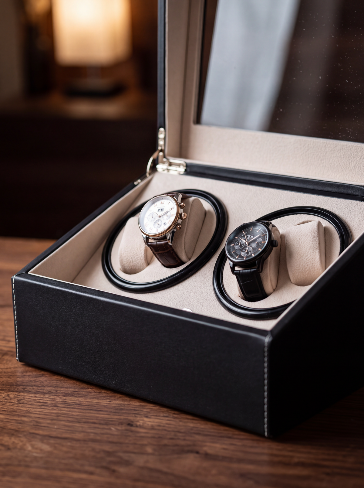 Watch Winder – Compact Black PU Leather, 11.8 x 7.3 cm