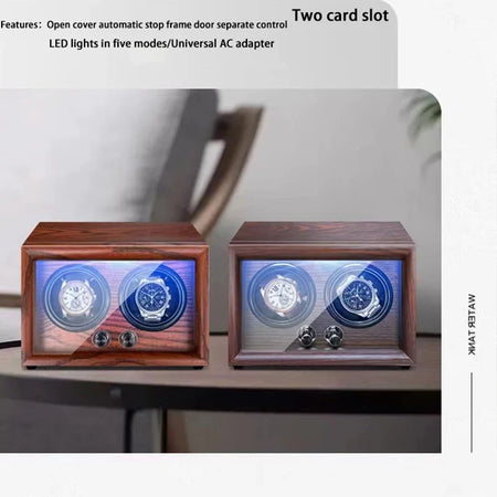 4-Watch Winder – Wood with Lid Sensor & LED Light