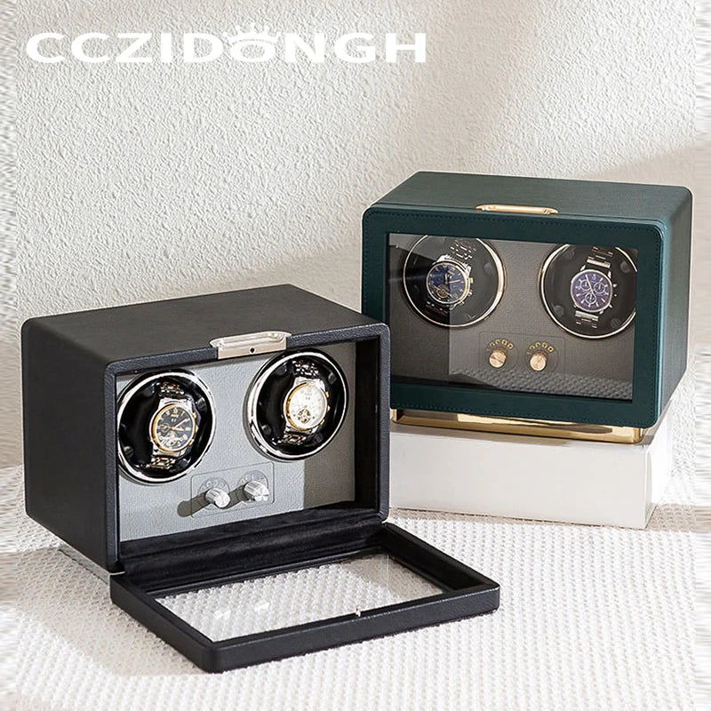2-Watch Winder – Wood Case, Multiple Rotation Modes