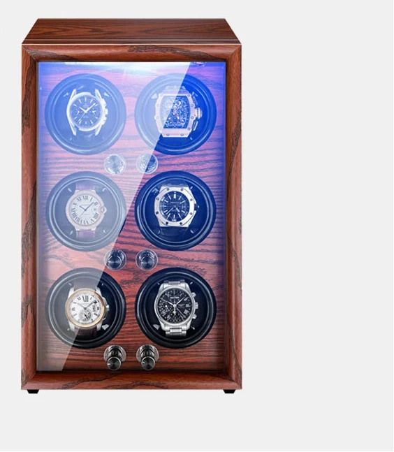 6-Watch Winder – Wood, LED Light, Auto-Stop Lid Sensor