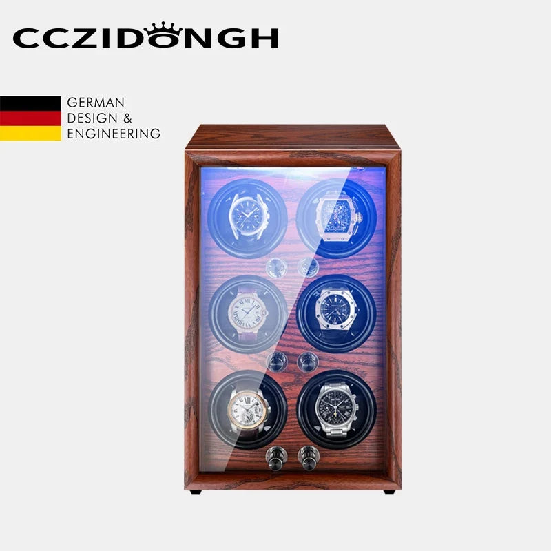 4-Watch Winder – Battery-Powered Wood with Lid Sensor