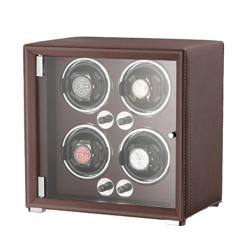 6-Watch Winder – Orange Leather, 5 Speeds, Auto-Stop Door