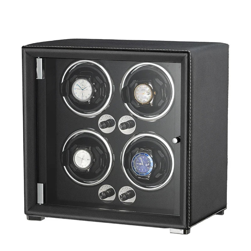 6-Watch Winder – Orange Leather, 5 Speeds, Auto-Stop Door