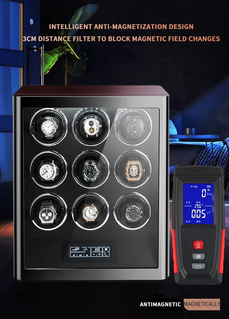 9-Watch Winder – Wood Cabinet, Fingerprint Lock