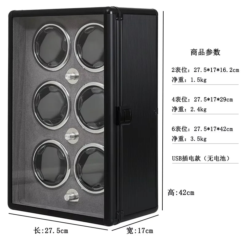 2-Watch Winder – Black Aluminum, Silent Motor & LED