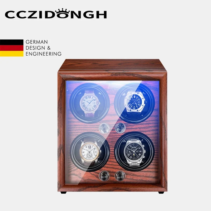 2-Watch Winder – Battery-Powered Wood Case with LED Light