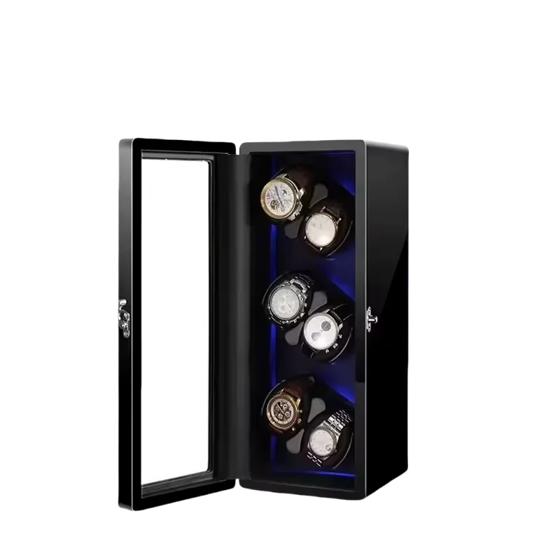 8-Watch Winder – Brown Wood, Key Lock & Ambient Light