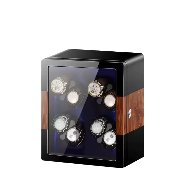 8-Watch Winder – Brown Wood, Key Lock & Ambient Light