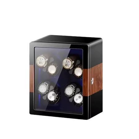 12-Watch Winder – Brown Wood Cabinet with Key Lock
