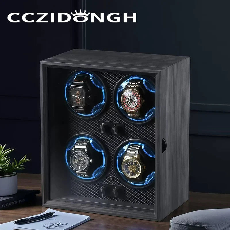 4-Watch Winder – Wood with Mabuchi Motor & LED Light