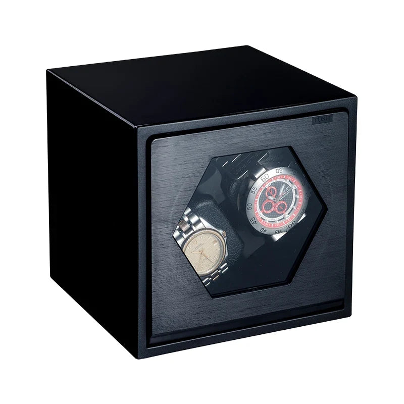2-Watch Winder – Black Lacquer Finish, Oscillating Motion