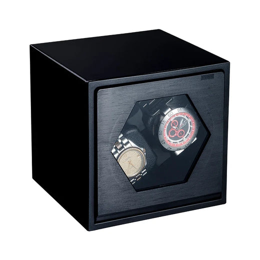 2-Watch Winder – Black Metal Finish, Oscillating Motion
