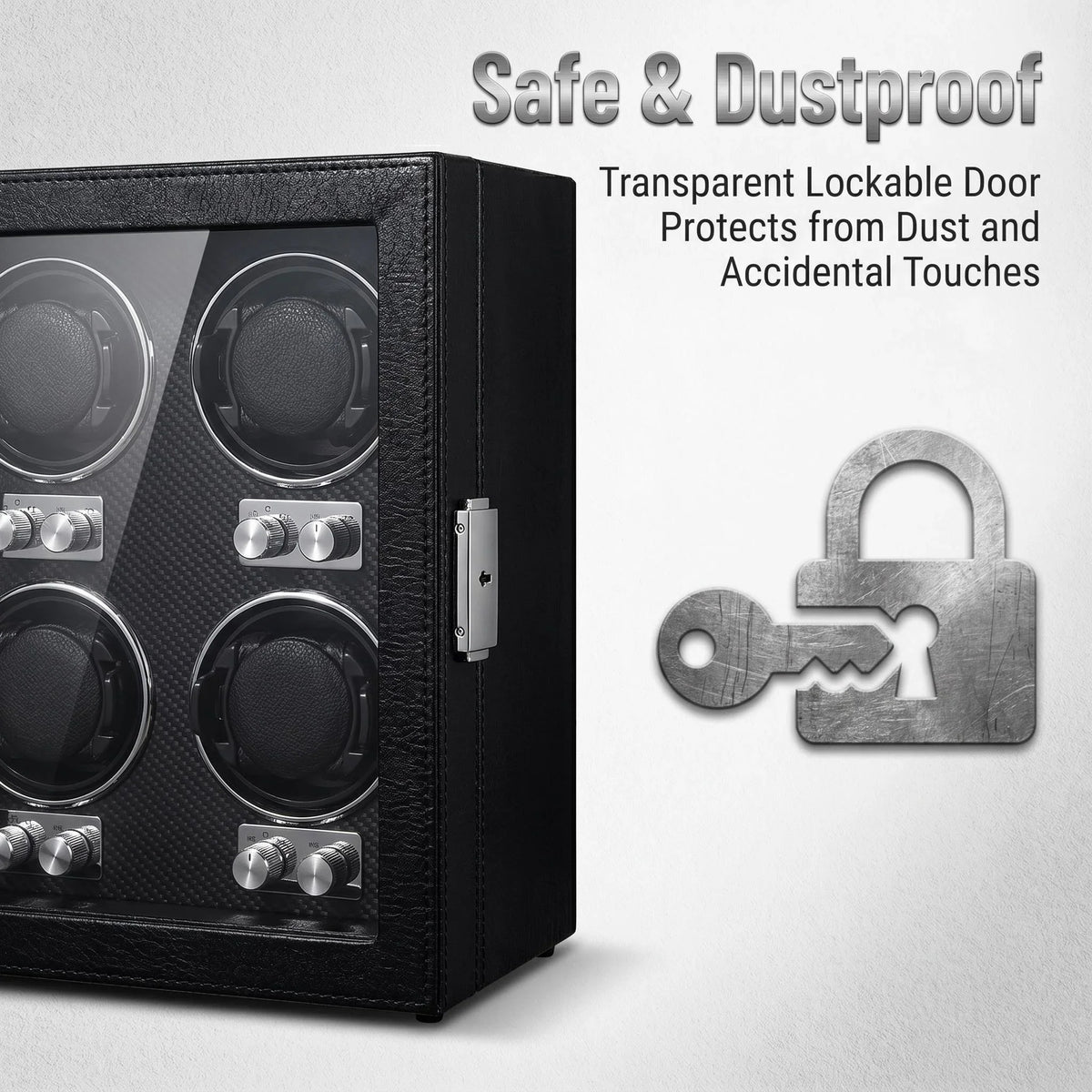 3-Watch Winder – PU Leather with Glass Door & Lock