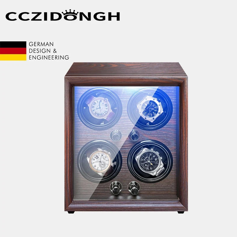 2-Watch Winder – Battery-Powered Wood Case with LED Light