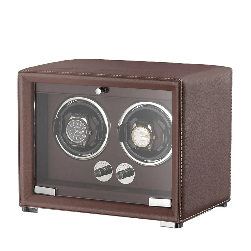 2-Watch Winder – Gray Leather, 5-Speed Silent Motor