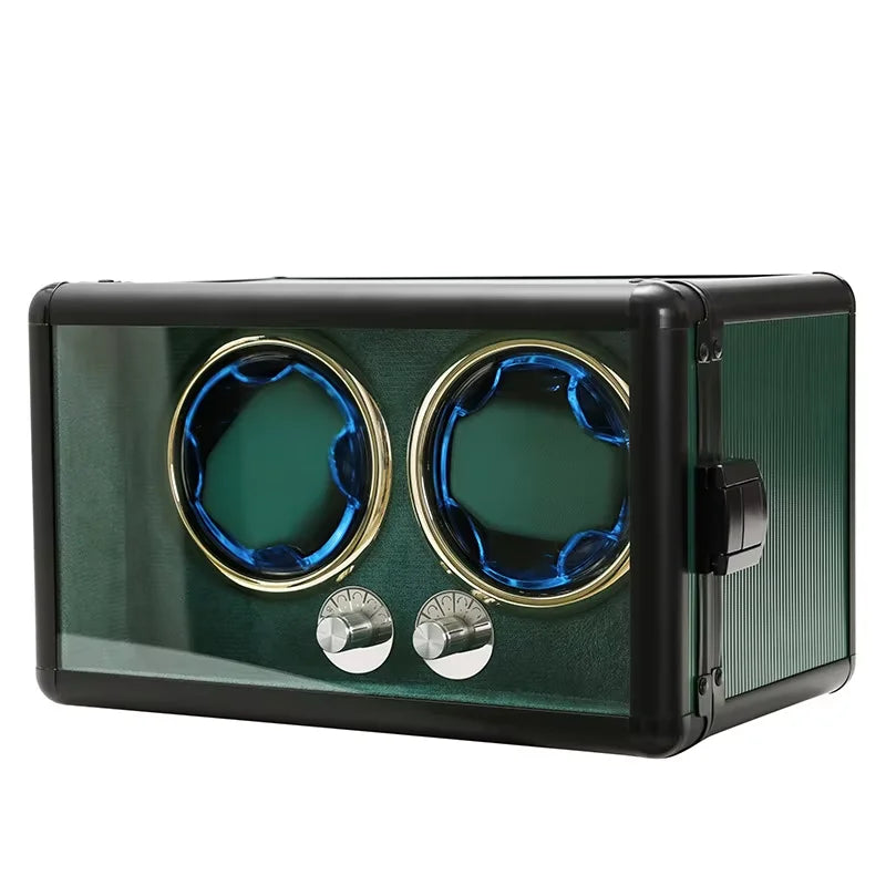 2-Watch Winder – Green Aluminum, Silent Motor & LED