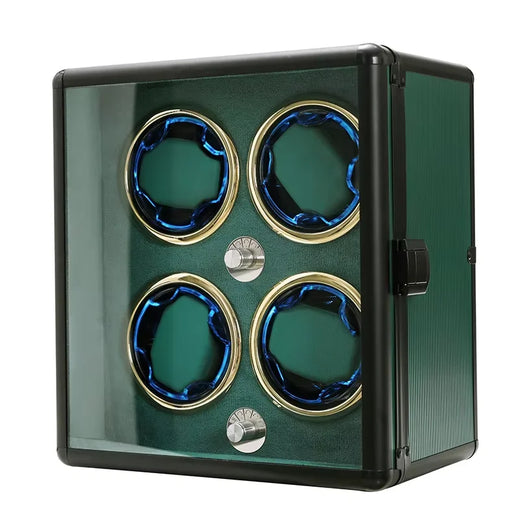6-Watch Winder – Black Aluminum, Silent Motor, LED Light