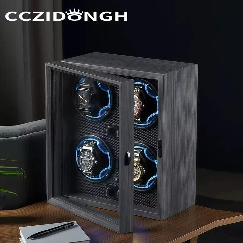 4-Watch Winder – Wood with Mabuchi Motor & LED Light