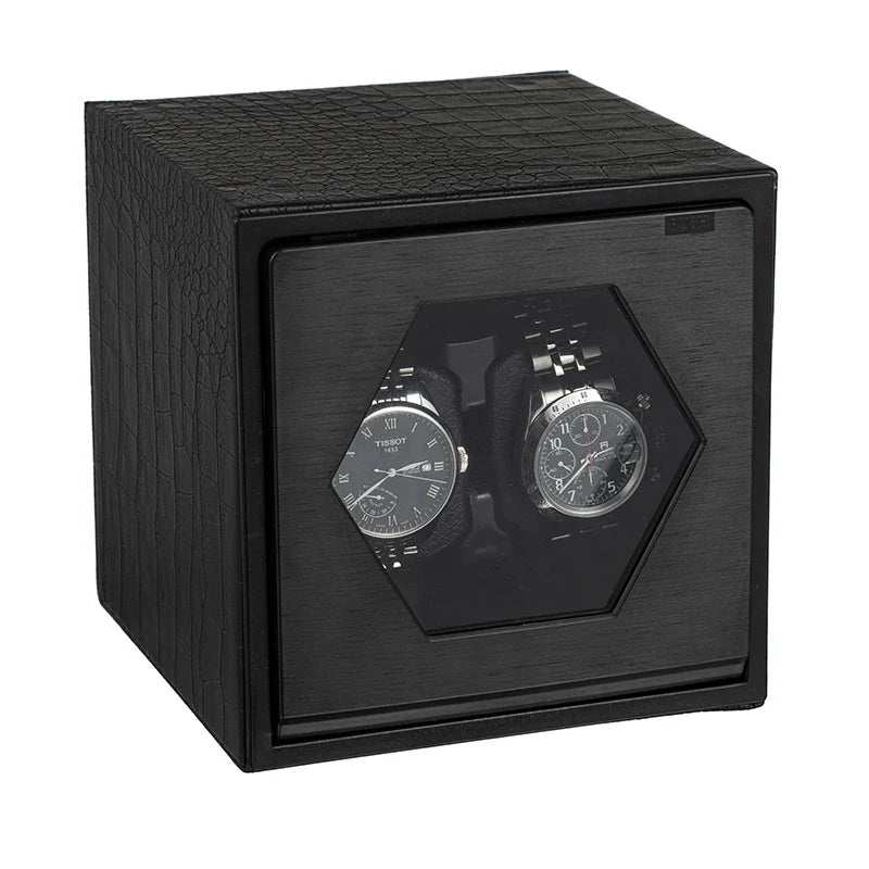 2-Watch Winder – Black Metal Finish, Oscillating Motion