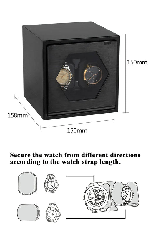 2-Watch Winder – Black Lacquer Finish, Oscillating Motion