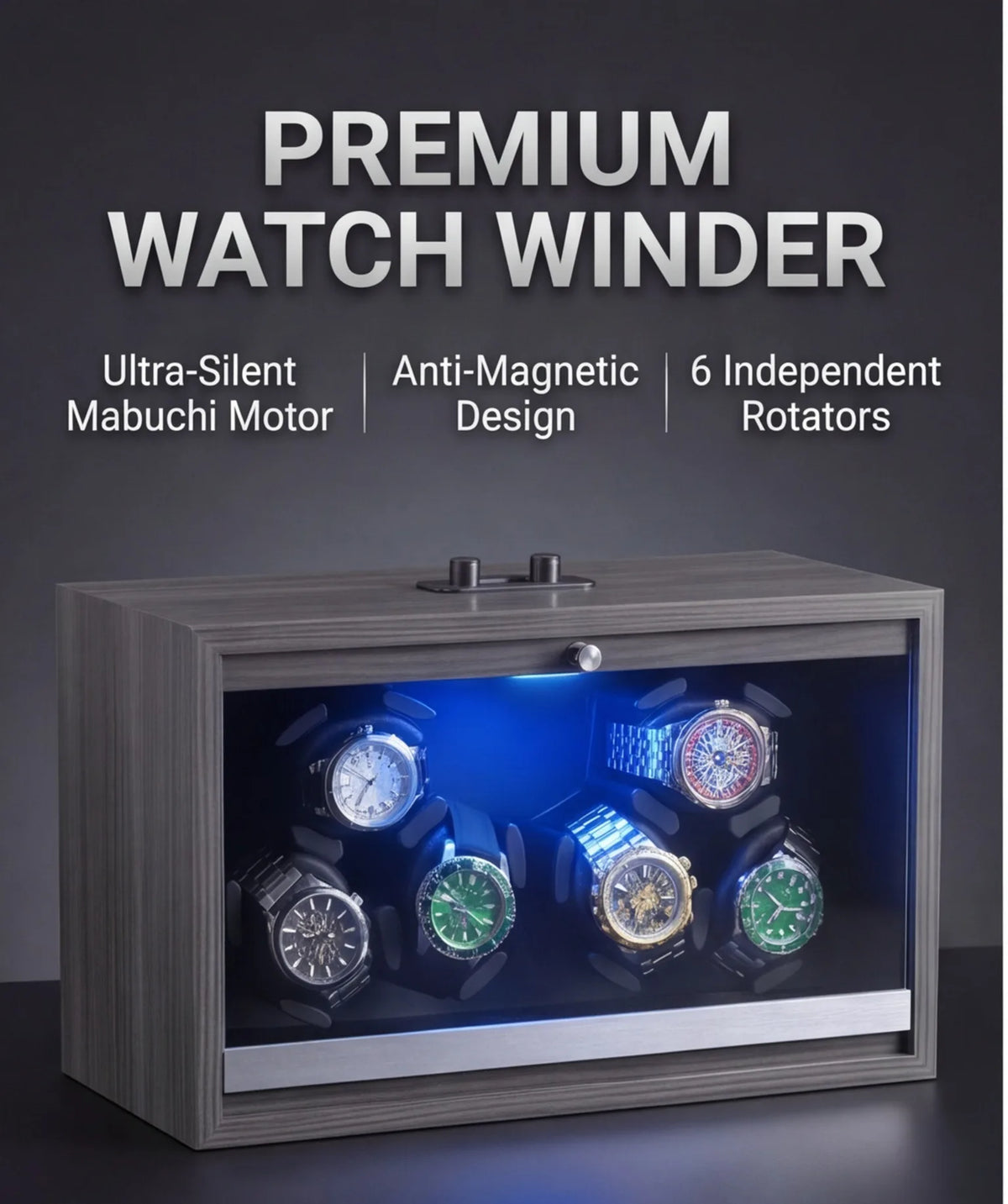 6-Watch Winder – Black Walnut, Silent Mabuchi Motor