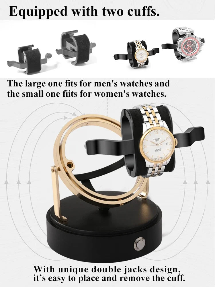 Watch Winder – Compact Metal Display Case, Black, Mabuchi Motor