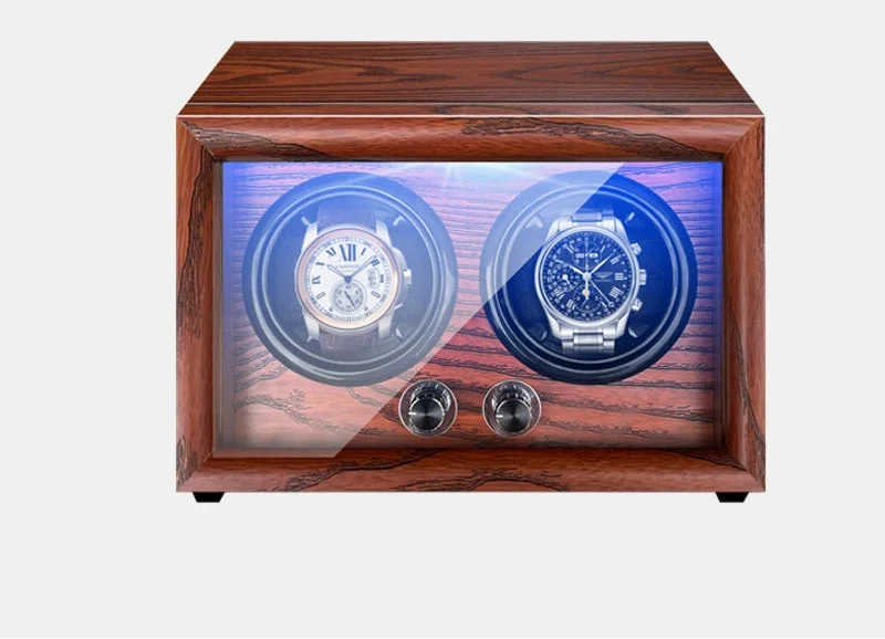 2-Watch Winder – Wood Case, LED Light & Auto-Stop Sensor
