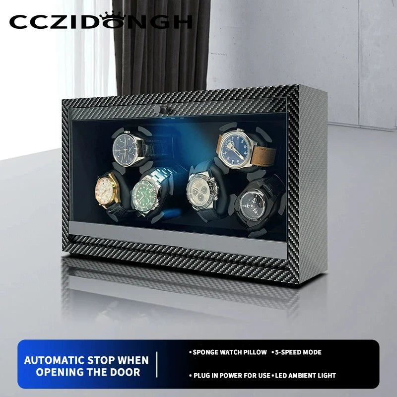 6-Watch Winder – Carbon Fiber Texture, Silent Motor