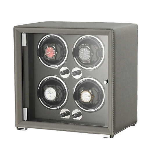 4-Watch Winder – Gray Leather, 5 Speeds, USB-C