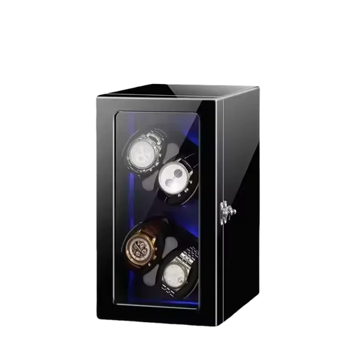 4-Watch Winder – Black Wood with Key Lock