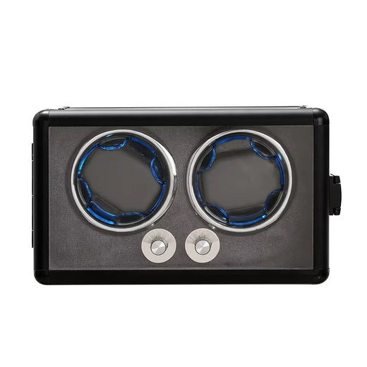 2-Watch Winder – Black Aluminum, Silent Motor & LED