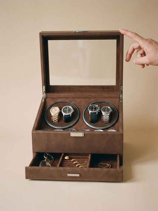 Multi-Watch Winder – Large Capacity Brown Display Case