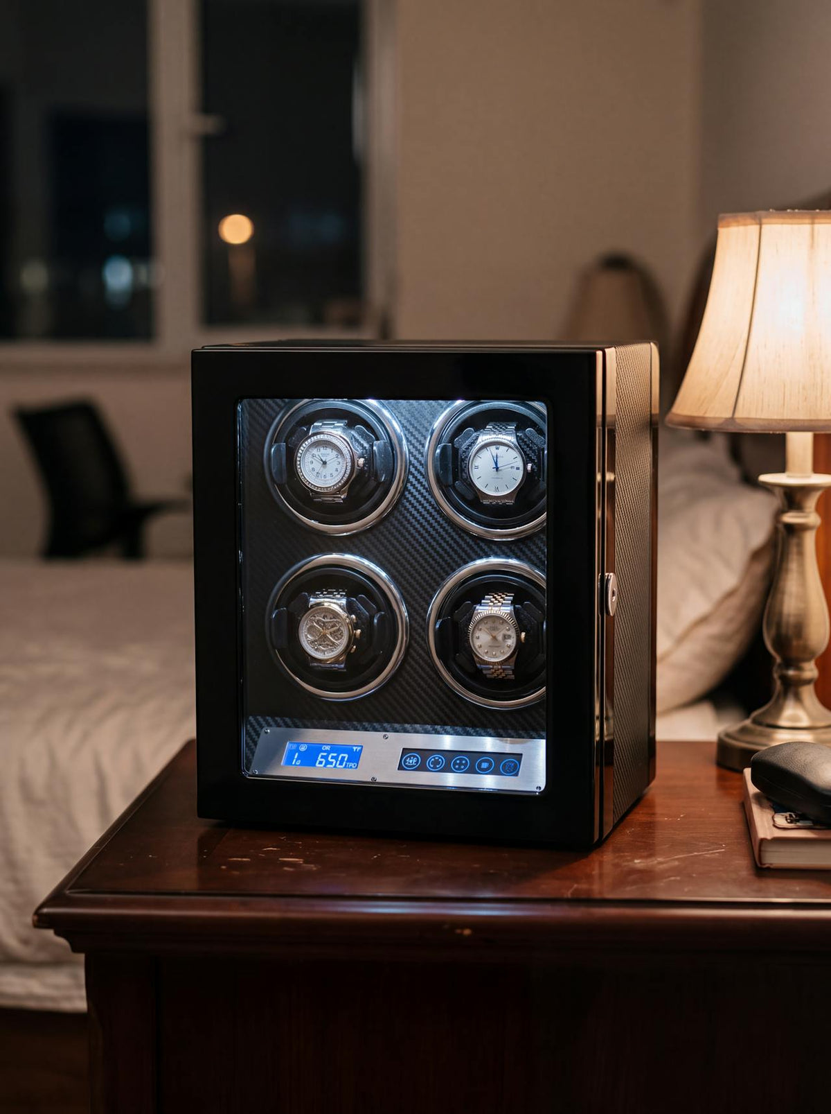 4-Watch Winder – Wood Box with Japanese Motor & LED