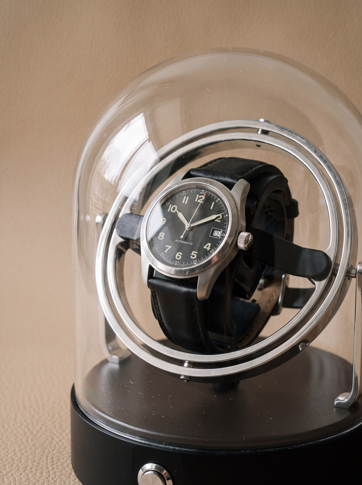 Watch Winder – Compact Metal Display Case, Silver, Mabuchi Motor
