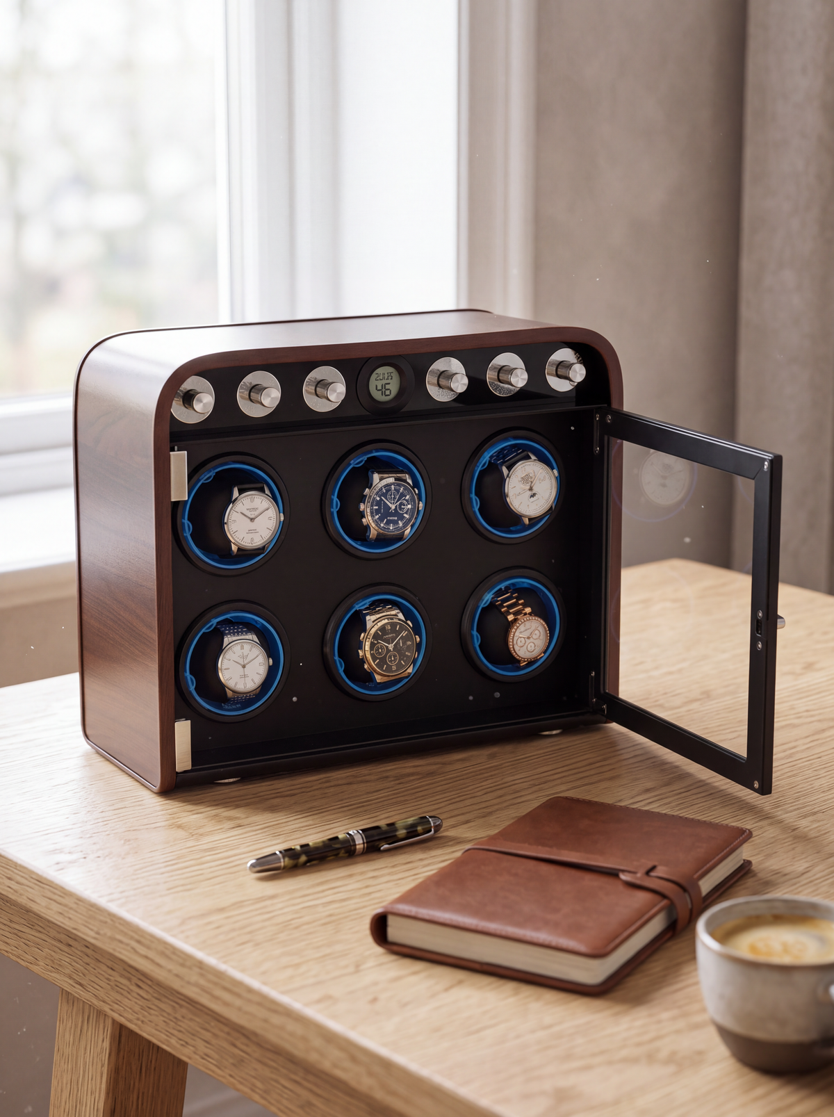 Single Watch Winder – Wood Cabinet, Silent Motor & Blue LED