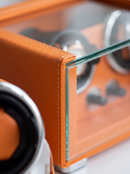 2-Watch Winder – Orange Leather, 5-Speed Silent Motor
