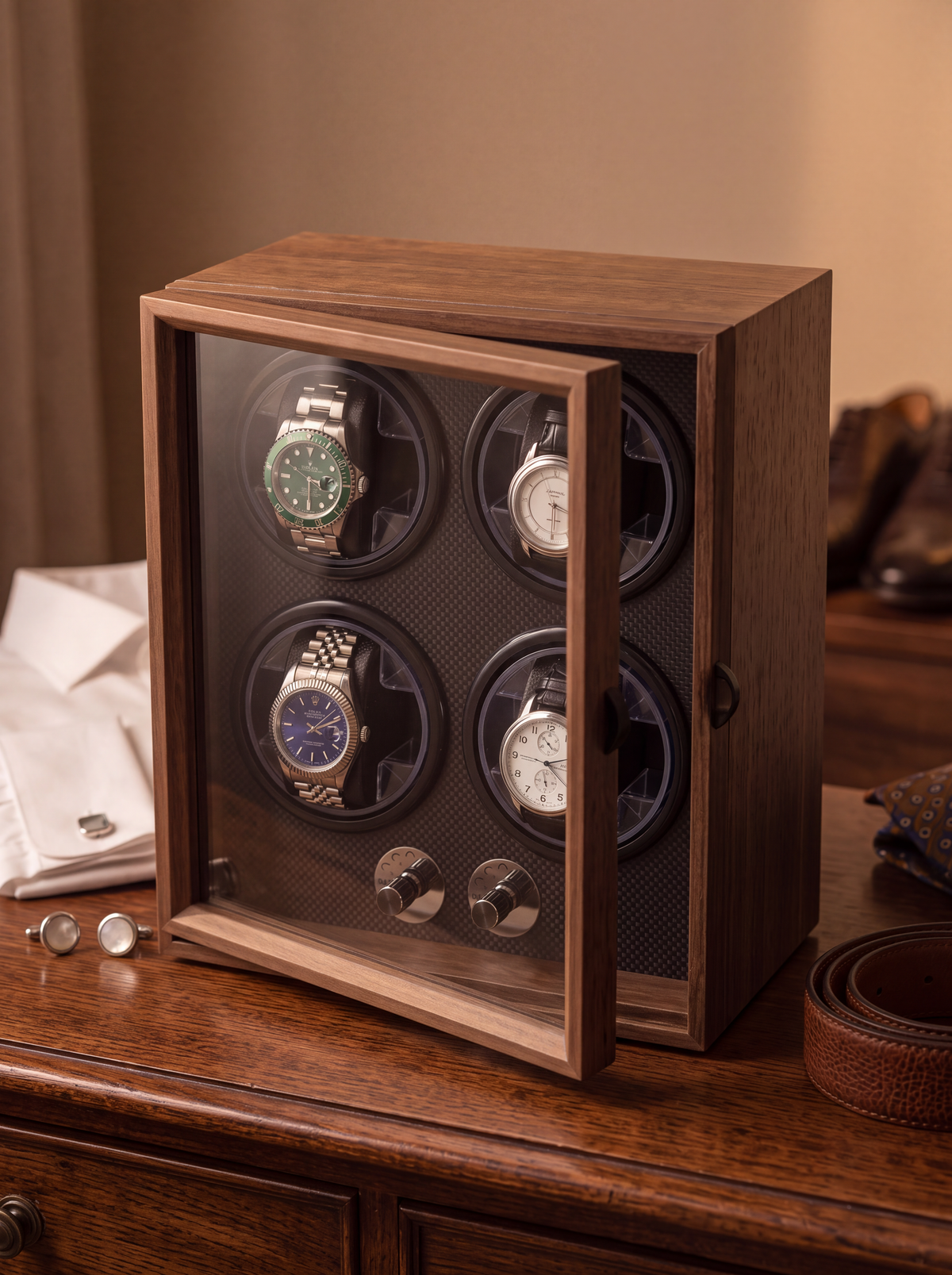 Watch Winder Cabinet – Walnut Wood, Compact Multi-Watch Storage