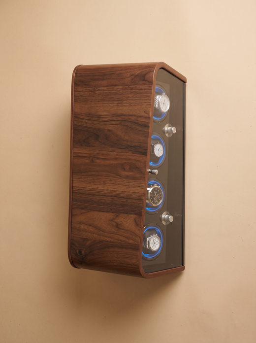Single Watch Winder – Wood Cabinet, Blue LED Backlight
