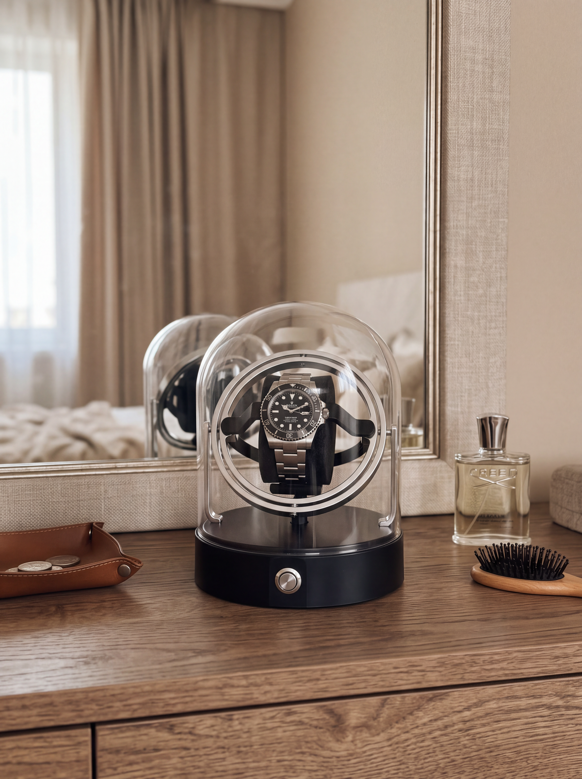 Watch Winder – Compact Metal Display Case, Silver, Mabuchi Motor