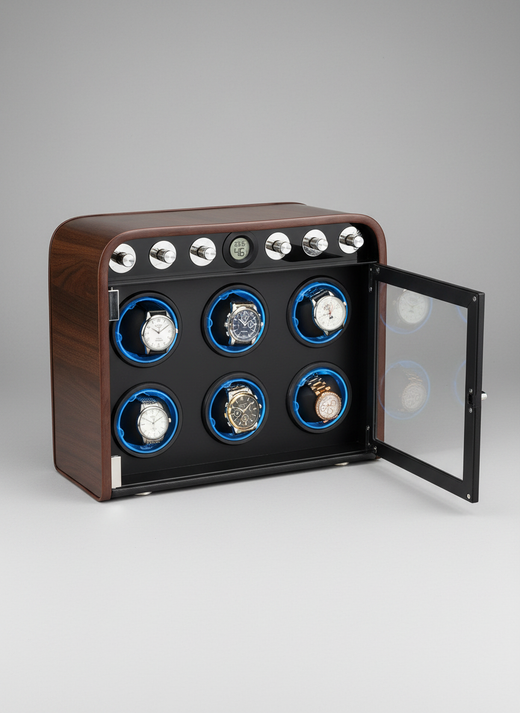 Boîte à montre automatique bois LED bleu avec montres
