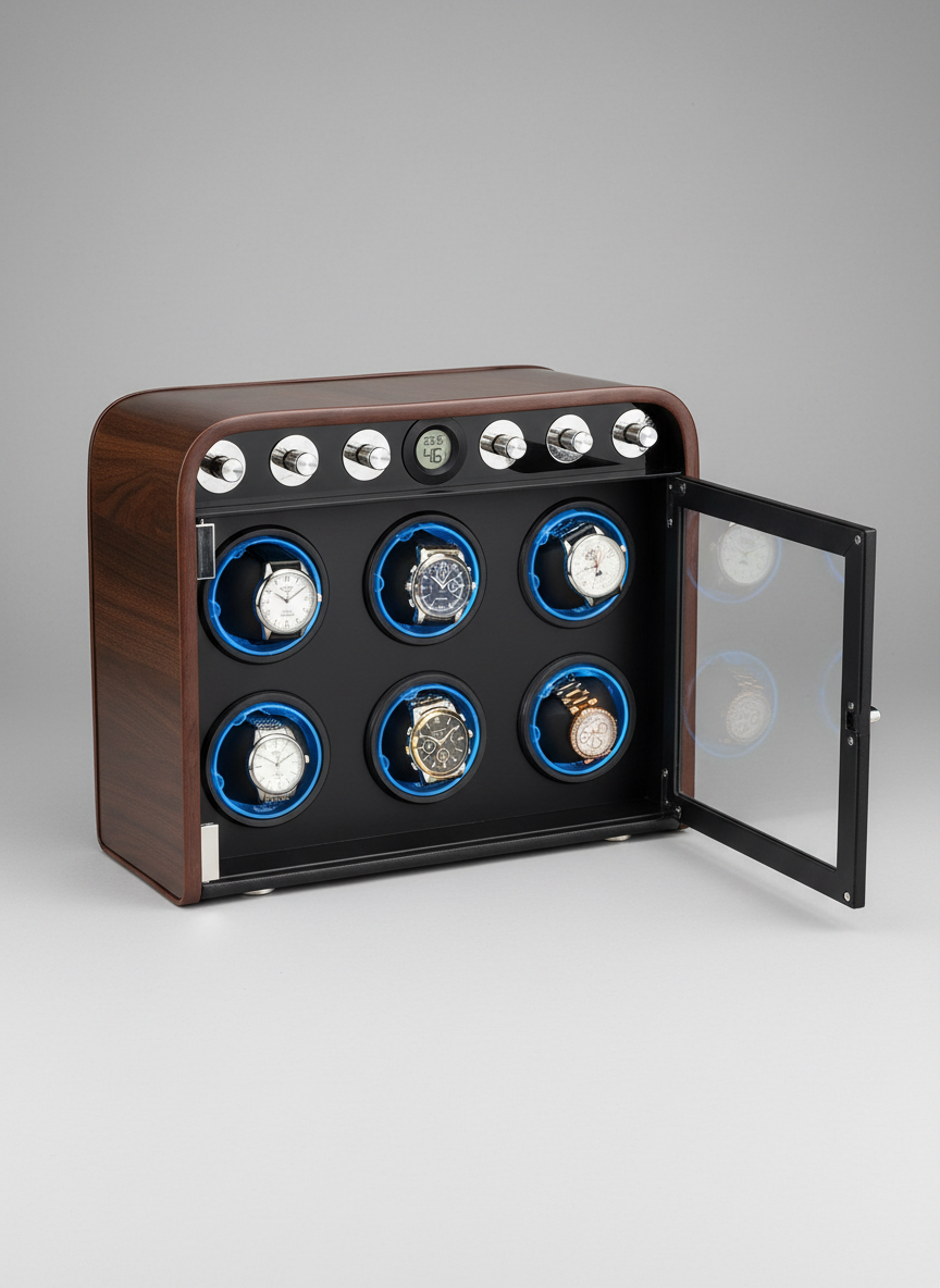 Boîte à montre automatique bois LED bleu avec montres