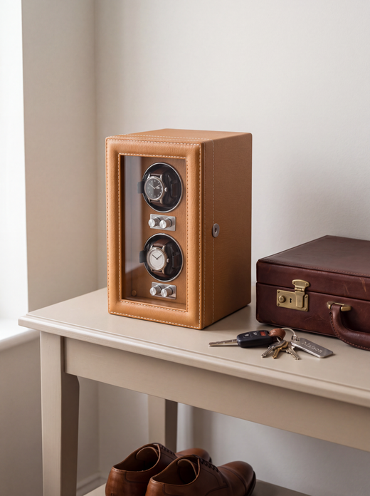 2-Watch Winder – Leather Case with Integrated Key Lock