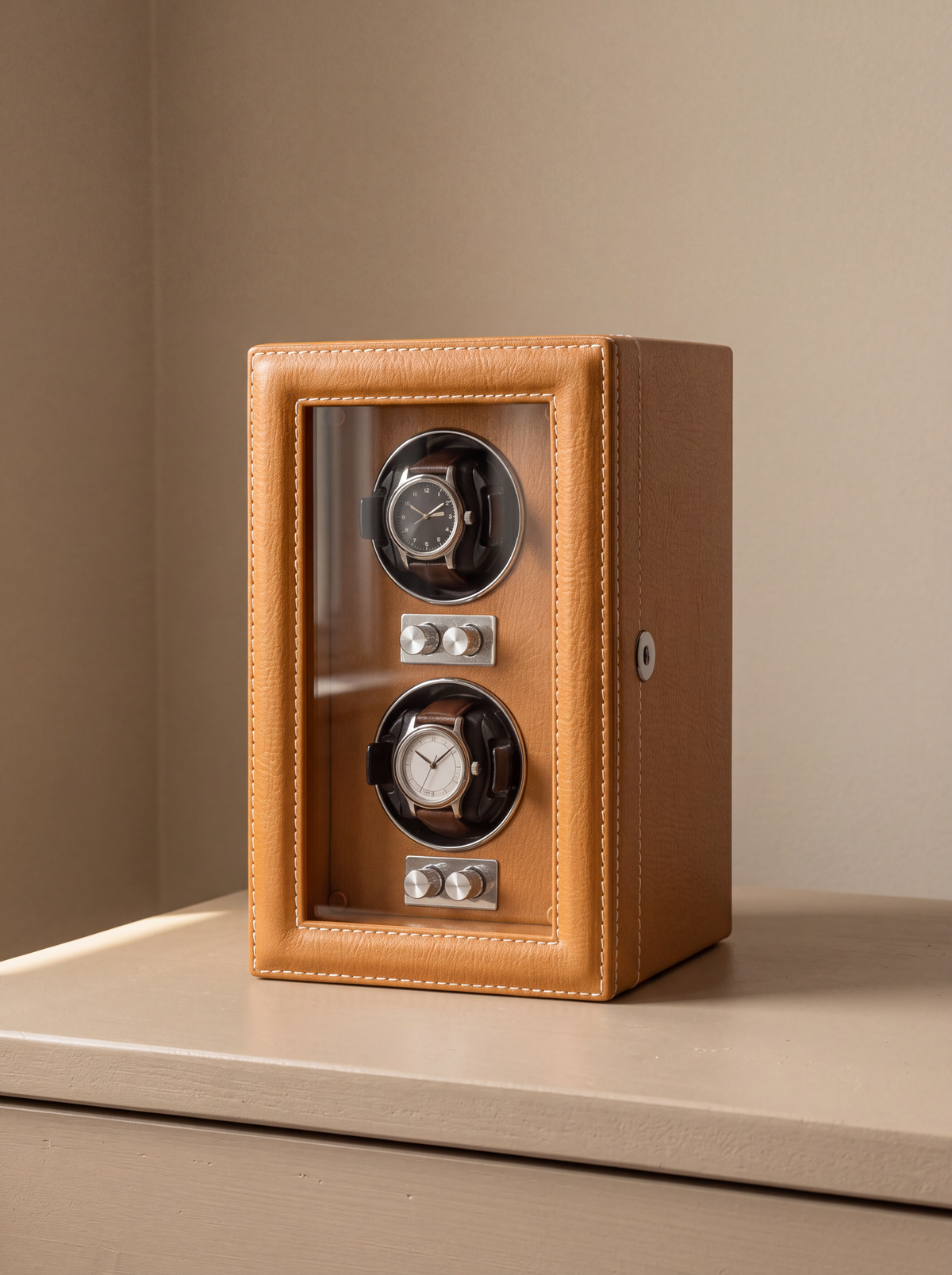 2-Watch Winder – Leather Case with Integrated Key Lock