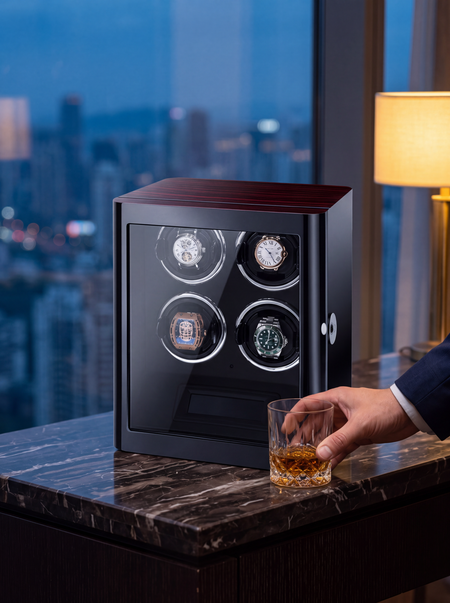 4-Watch Winder – Wood with Fingerprint Lock