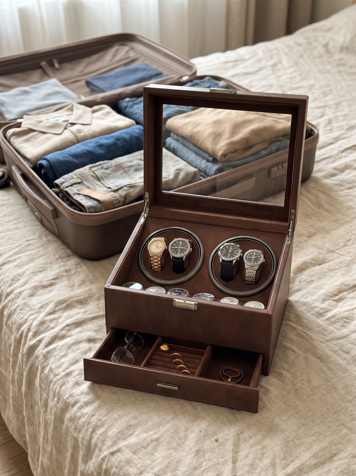 Multi-Watch Winder – Large Capacity Brown Display Case