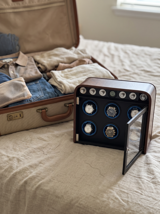 Single Watch Winder – Wood Cabinet, Silent Motor & Blue LED