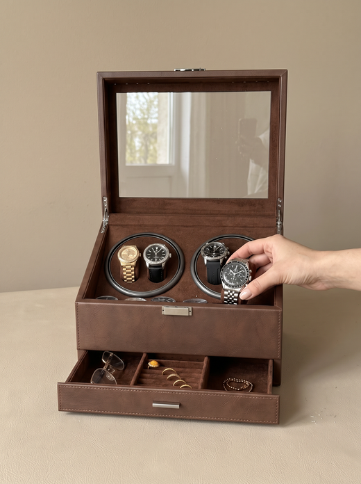 Multi-Watch Winder – Large Capacity Brown Display Case