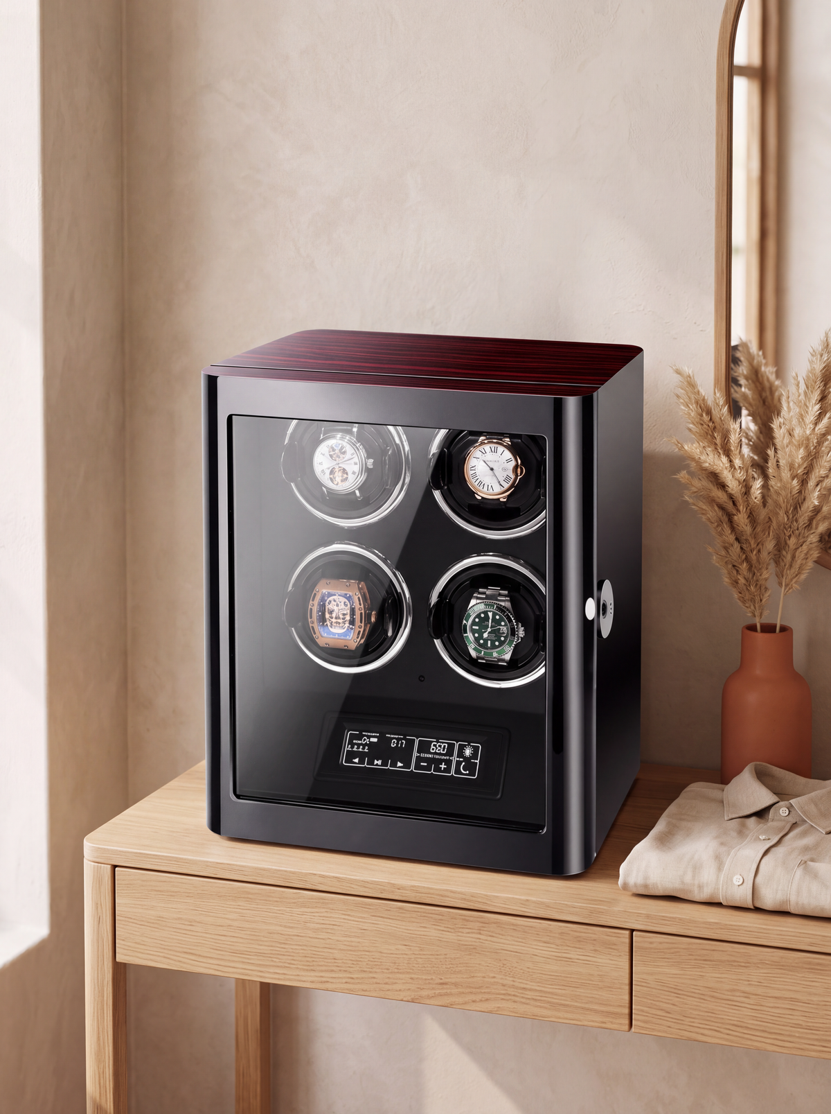 4-Watch Winder – Wood with Fingerprint Lock